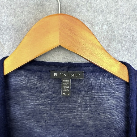 Eileen Fisher Cardigan Womens XL Navy Waterfall Sheer Open Front Hemp Quiet Luxe - Picture 5 of 6